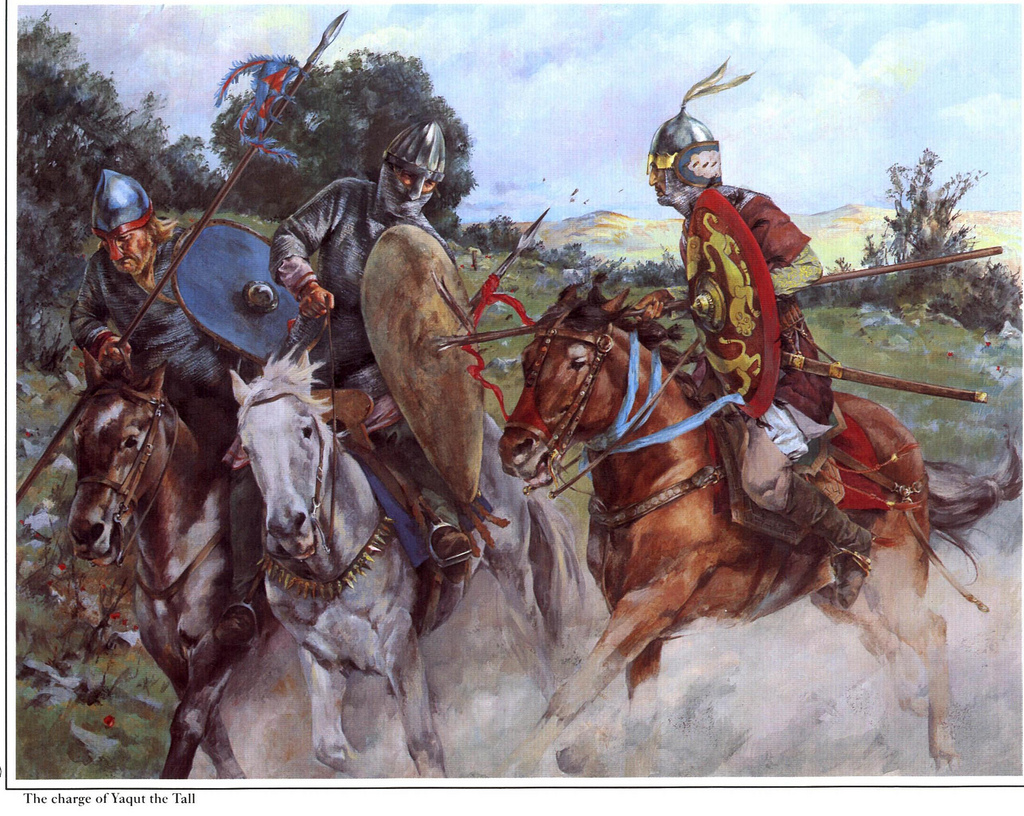 christa-hook-showing-a-arab-muslim-cavalryman-named-yaqut-attacking-two-frankish-christian-horseman.jpg